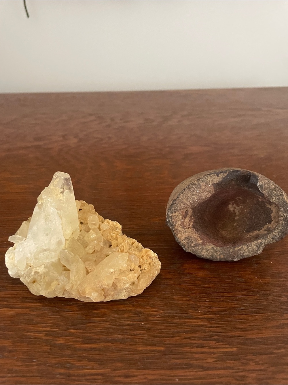 Natural Clear Quartz Cluster - Pale Yellow Tones and geode rock